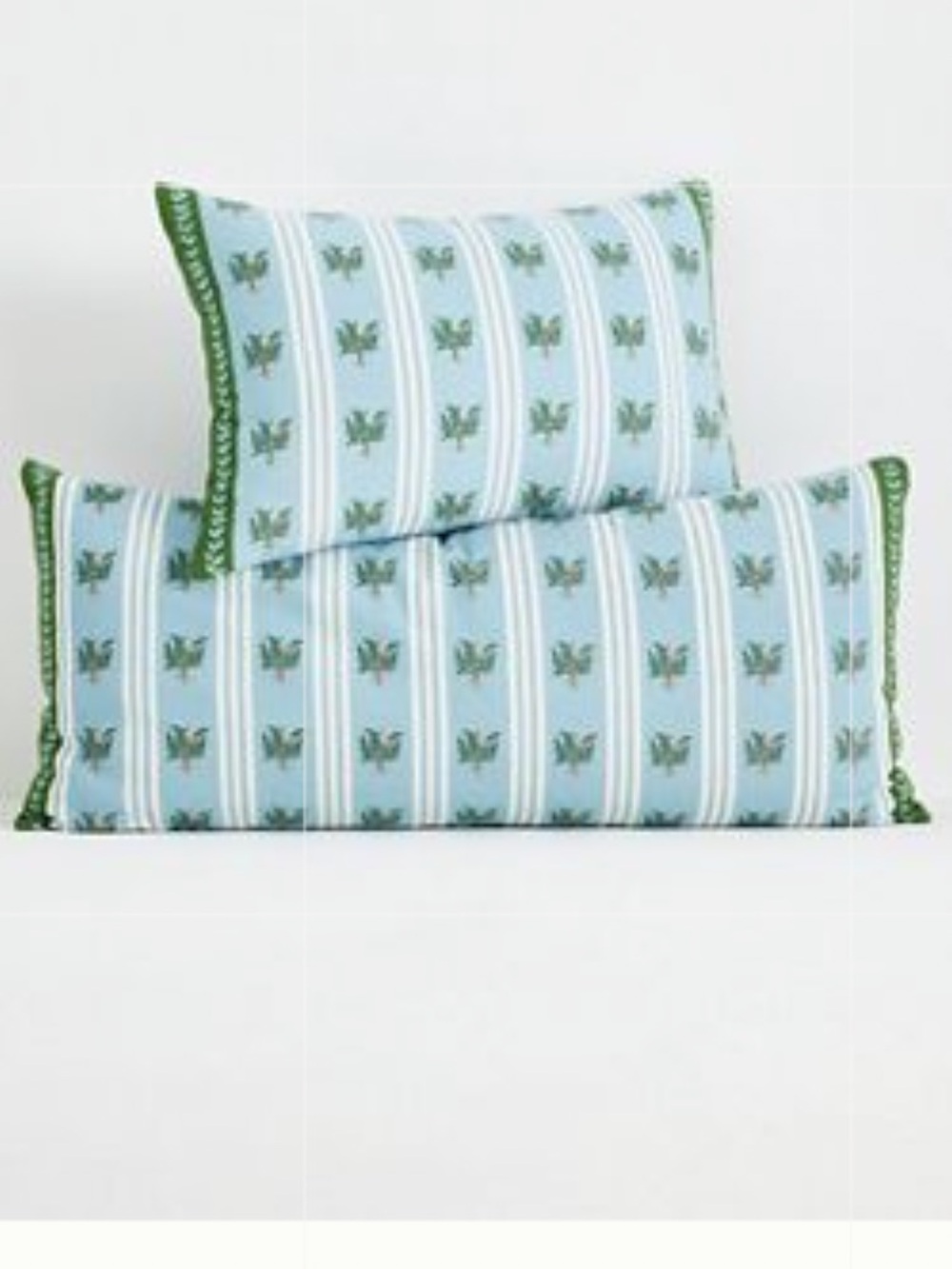 Anthropologie Tess Cotton Screen Printed Floral Striped Pillow — Blue & Green